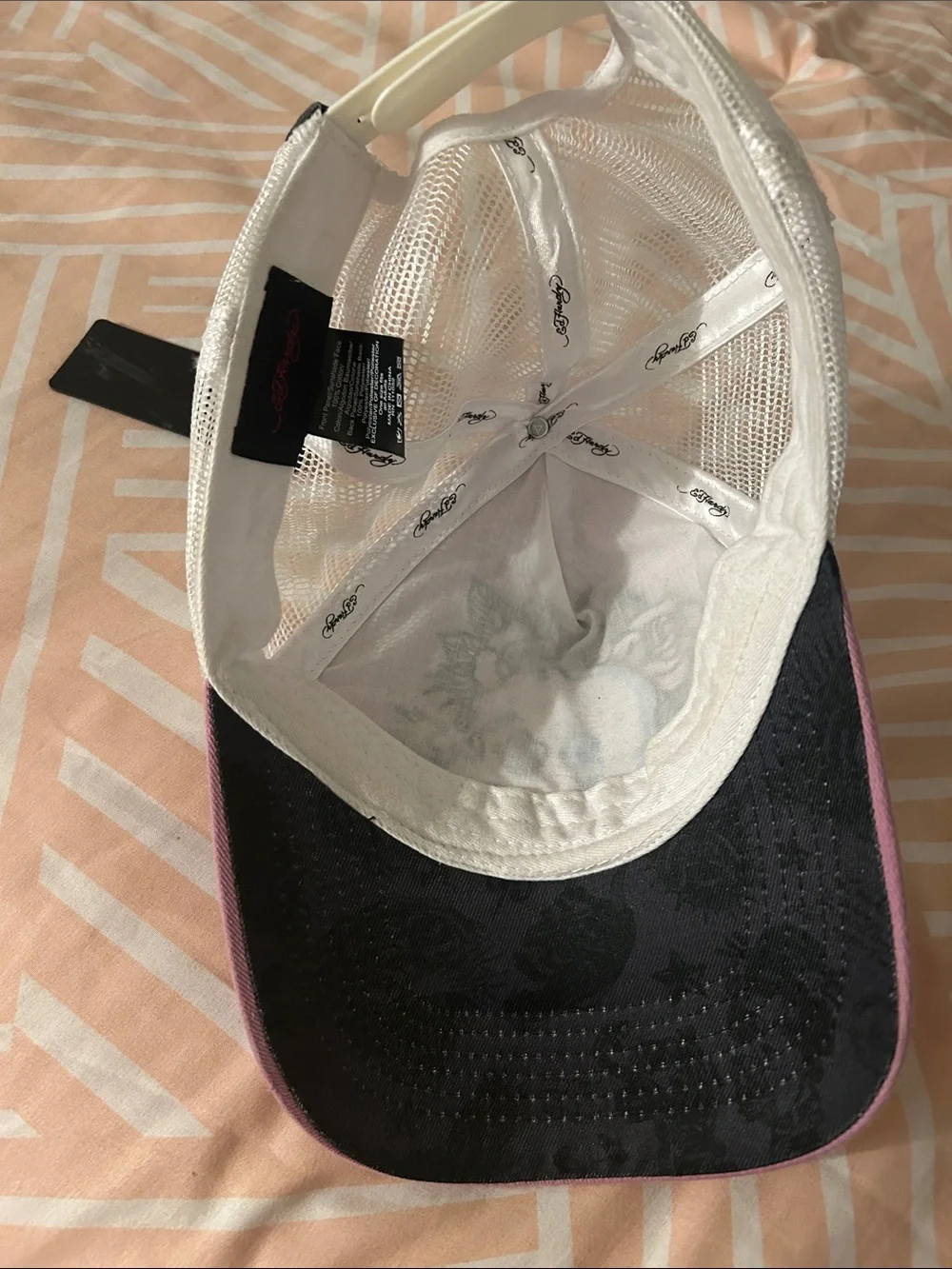 Ed Hardy Lilac Rhinestone Skull Rose Trucker Hat